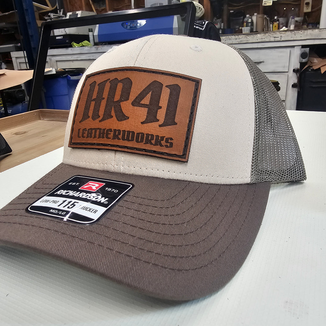 HR41LW Leather patch hat. Tan R115